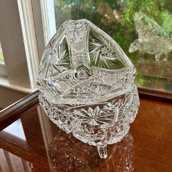 Vintage Leaded Cut Crystal Footed Compote Candy Dish with Lid - Picture 11 of 16